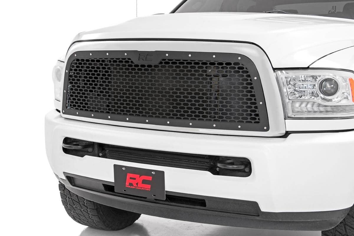 Ram 2500 Mesh Grille - Rough Country - Corrosion Resistant Black Powdercoat - Black - '13-'18